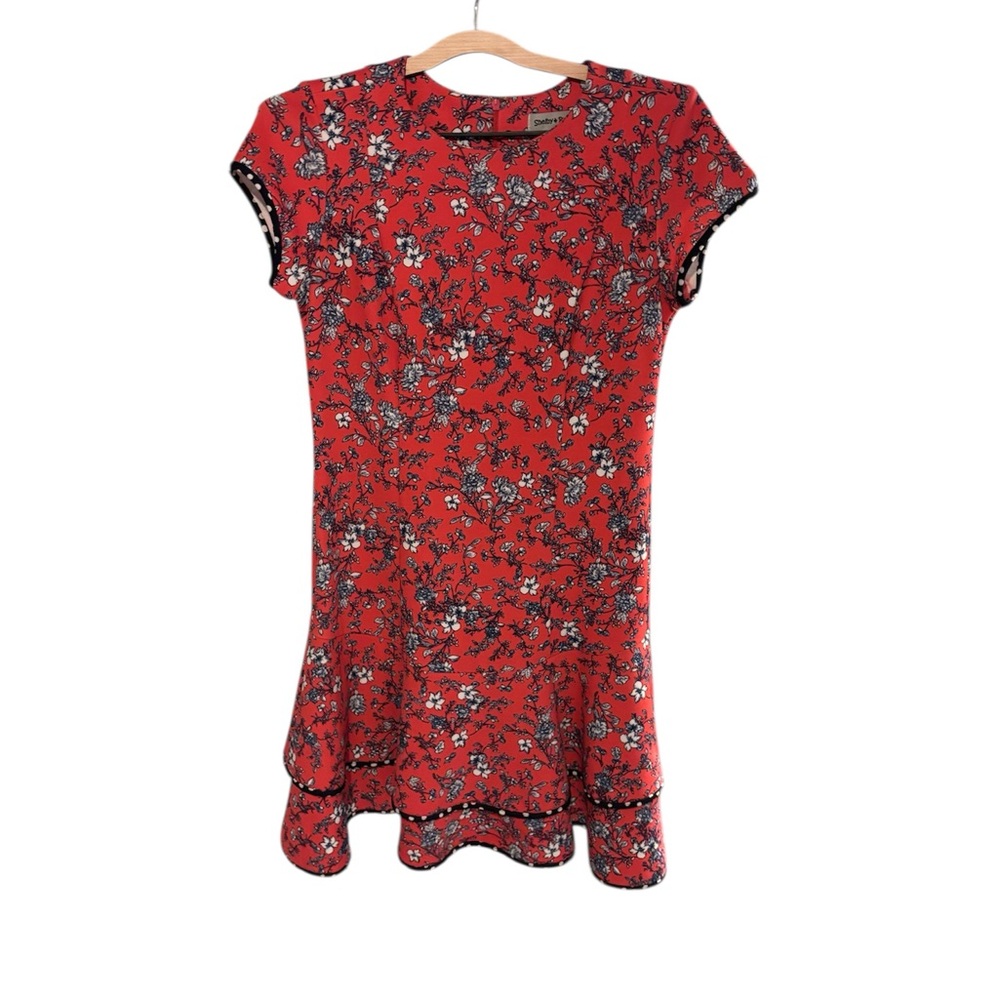 ⭐️Shelby & Palmer Red Short Sleeve Floral Ruffle Hem Mini Dress